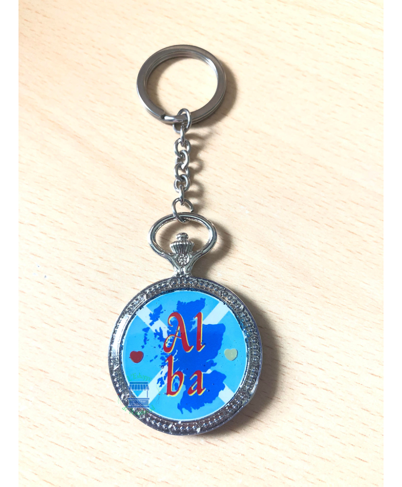 Keychain round gousset Alba flag and map of Scotland