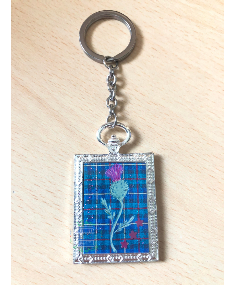 Keychain rectangular Thistle blue/green tartan