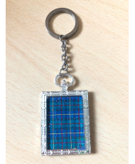 Porte-clés montre à gousset rectangle Chardon tartan bleu/vert