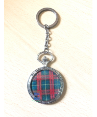 Porte-clés montre à gousset ronde Nessie tartan vert/rouge