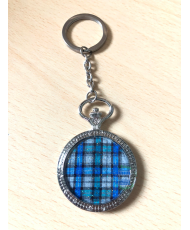 Porte-clés montre à gousset ronde Chardon tartan bleu/gris