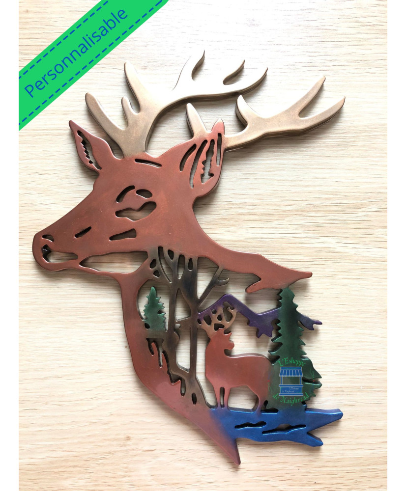 Deer head enclosing a deer in the forest CUSTOMIZABLE