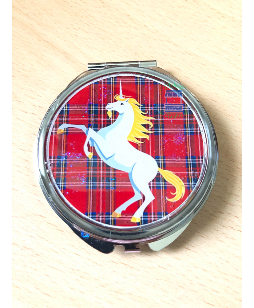 Miroir de poche Licorne tartan rouge