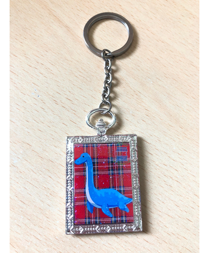 Keychain rectangular Nessie red tartan