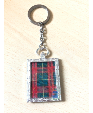 Keychain rectangular Unicorn green/red tartan