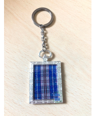 Keychain rectangular Puffin blue/purple tartan