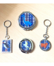 Porte-clés montre à gousset rectangle Puffin tartan bleu/violet