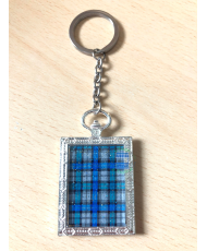 Porte-clés montre à gousset rectangle vache Highland tartan bleu/gris