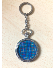 Keychain round gousset Unicorn blue/green tartan