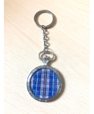 Porte-clés montre à gousset ronde vache Highland tartan bleu/violet